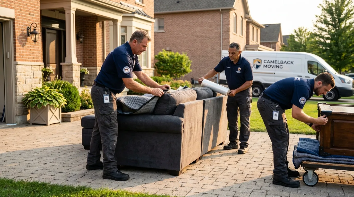 Large estate moving crew wrapping furniture in Jurupa Valley, CA