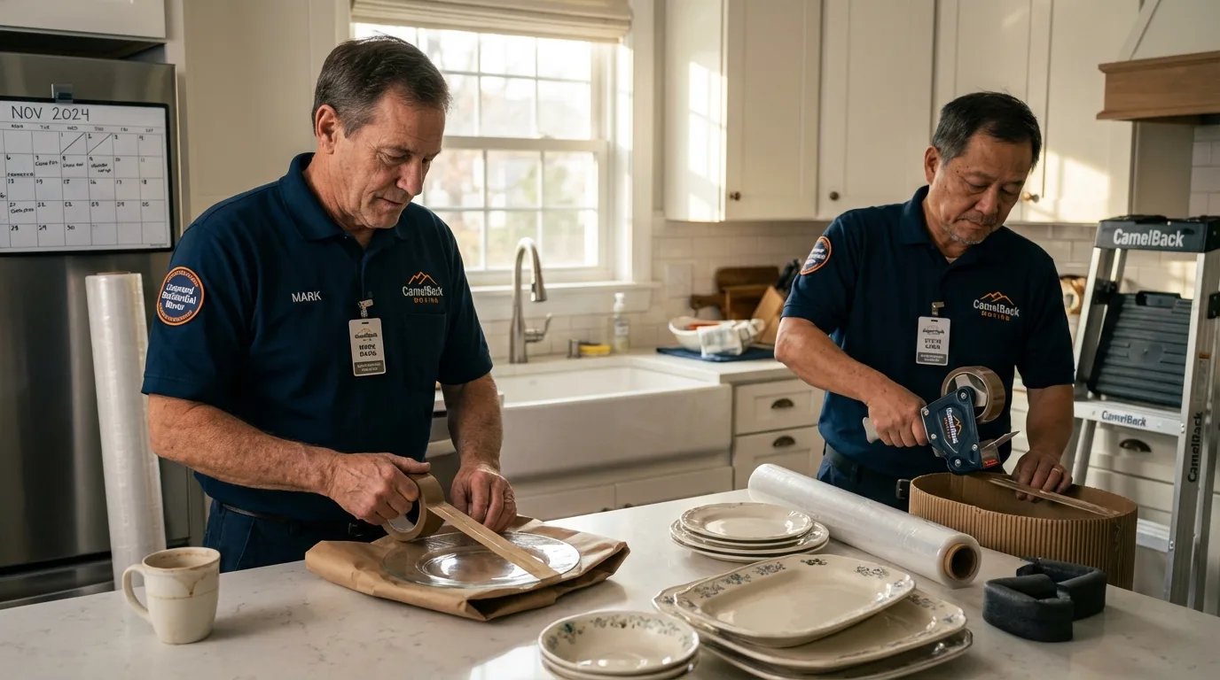 Professional crew packing kitchen dishware in Jurupa Valley, CA